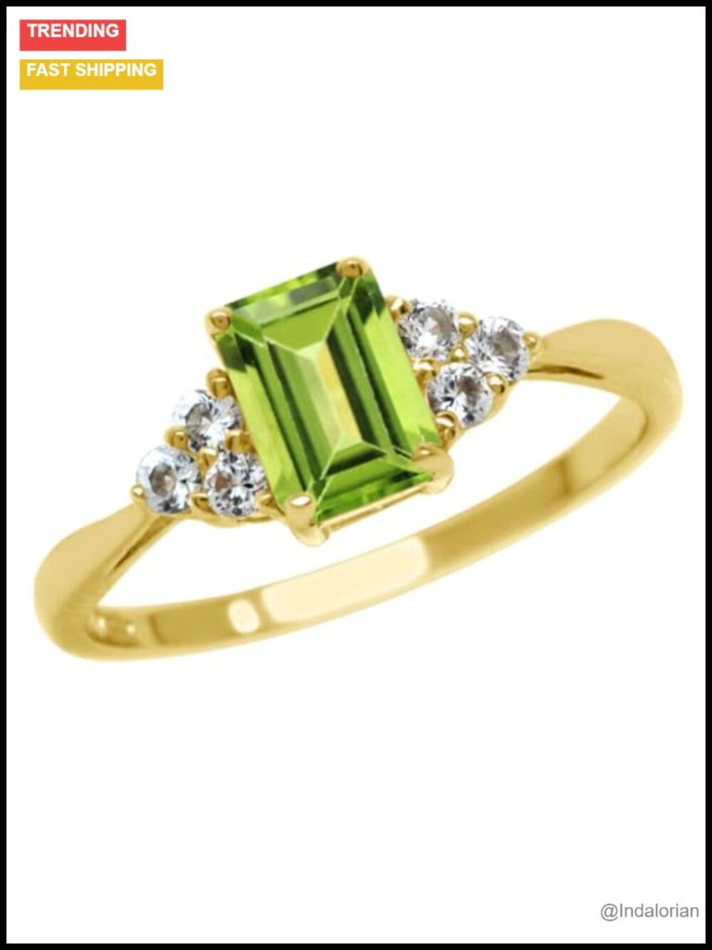 Octagon Peridot White Topaz 18K Gold Plated Sterling Silver Engagement Ring